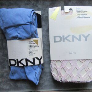 2 Pairs VTG New in Pack DKNY Tights; Periwinkle Opaque Tall & Pink Punk Net M/T
